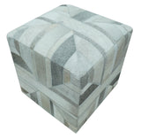 Modern Geometrical Ivory, Gray, Beige Genuine Leather Pouf