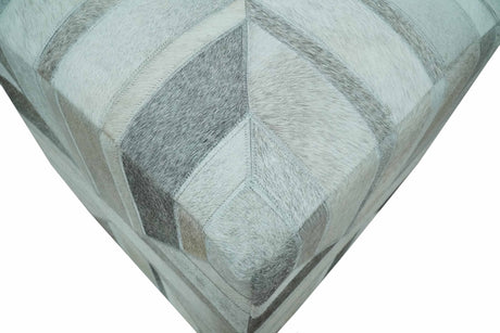 Modern Geometrical Ivory, Gray, Beige Genuine Leather Pouf