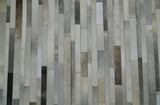 Modern Geometrical Leather Striped Silver and Ivory Leather Custom Made Area Rug