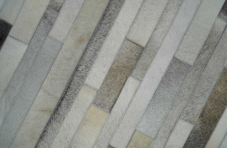 Modern Geometrical Leather Striped Silver and Ivory Leather Custom Made Area Rug