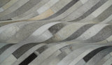 Modern Geometrical Leather Striped Silver and Ivory Leather Custom Made Area Rug