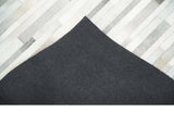 Modern Geometrical Leather Striped Silver and Ivory Leather Custom Made Area Rug