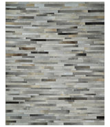 Modern Geometrical Leather Striped Silver and Ivory Leather Custom Made Area Rug