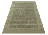Modern Geometrical Olive and Charcoal Hand loom 5x7 Wool and Art Silk Area Rug-Area Rug-Parc Decor