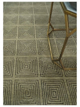 Modern Geometrical Olive and Charcoal Hand loom 5x7 Wool and Art Silk Area Rug-Area Rug-Parc Decor