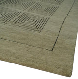 Modern Geometrical Olive and Charcoal Hand loom 5x7 Wool and Art Silk Area Rug-Area Rug-Parc Decor
