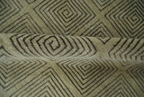 Modern Geometrical Olive and Charcoal Hand loom 5x7 Wool and Art Silk Area Rug-Area Rug-Parc Decor
