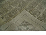 Modern Geometrical Olive and Charcoal Hand loom 5x7 Wool and Art Silk Area Rug-Area Rug-Parc Decor