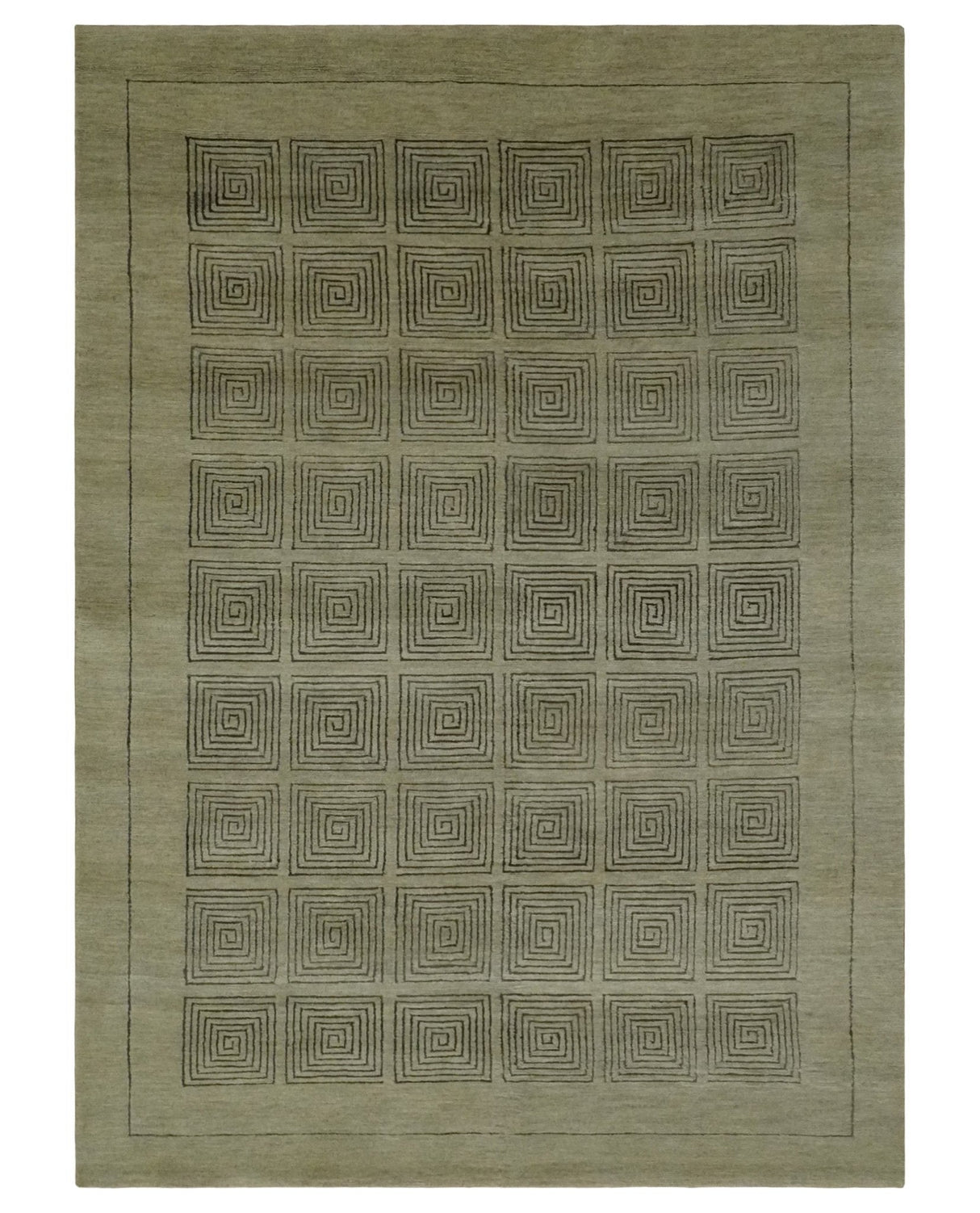 Modern Geometrical Olive and Charcoal Hand loom 5x7 Wool and Art Silk Area Rug-Area Rug-Parc Decor