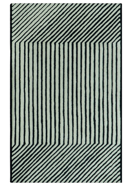 Modern Geometrical Pattern Black And White Hand Tufted Custom Made wool rug