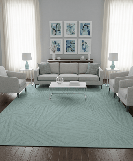 Modern Geometrical Pattern Ivory and Silver Hand Knotted 10x13 Wool Rug