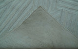 Modern Geometrical Pattern Ivory and Silver Hand Knotted 10x13 Wool Rug