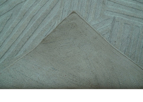Modern Geometrical Pattern Ivory and Silver Hand Knotted 10x13 Wool Rug