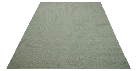 Modern Geometrical Pattern Silver Hand Knotted 10x13 Wool Area Rug