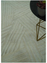 Modern Geometrical Pattern Silver Hand Knotted 10x13 Wool Area Rug