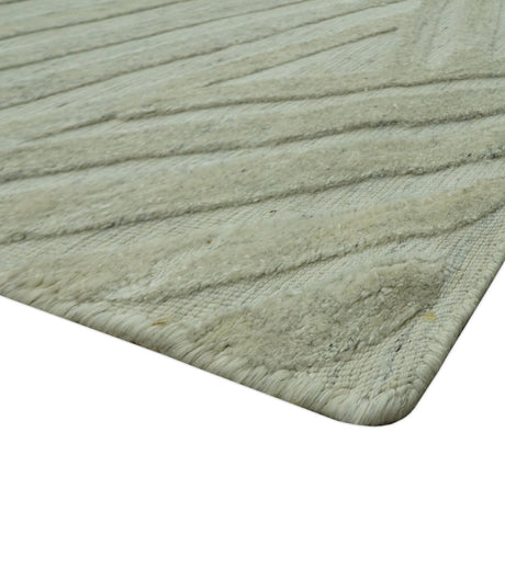 Modern Geometrical Pattern Silver Hand Knotted 10x13 Wool Area Rug