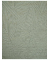 Modern Geometrical Pattern Silver Hand Knotted 10x13 Wool Area Rug