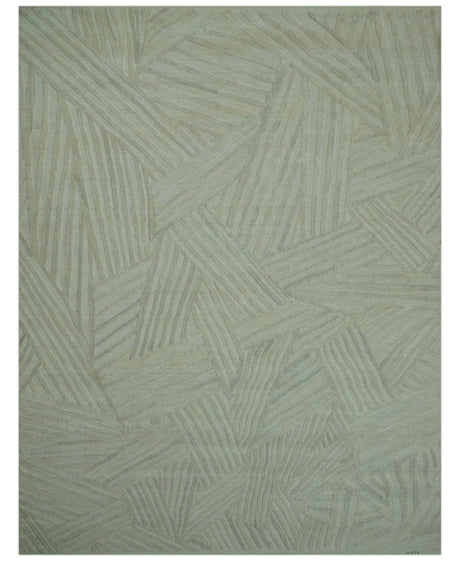 Modern Geometrical Pattern Silver Hand Knotted 10x13 Wool Area Rug