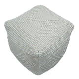 Modern Geometrical Pattern White Hand Woven Wool Pouf