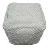 Modern Geometrical Pattern White Hand Woven Wool Pouf