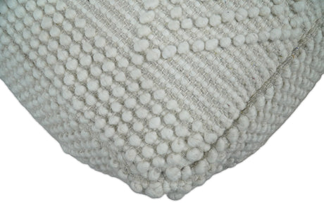 Modern Geometrical Pattern White Hand Woven Wool Pouf