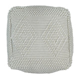 Modern Geometrical Pattern White Hand Woven Wool Pouf