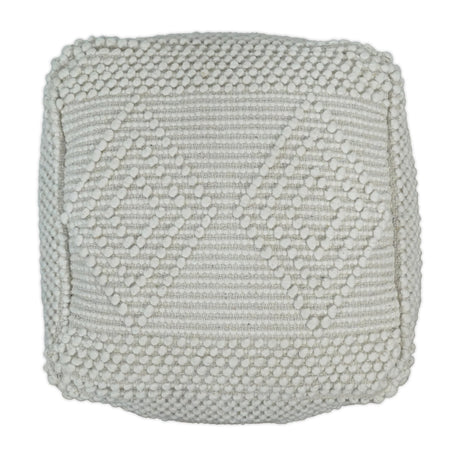 Modern Geometrical Pattern White Hand Woven Wool Pouf