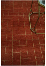 Modern Geometrical Rust and Gold 6x9 Hand loom Wool and Art Silk Area Rug-Area Rug-Parc Decor