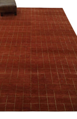 Modern Geometrical Rust and Gold 6x9 Hand loom Wool and Art Silk Area Rug-Area Rug-Parc Decor