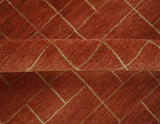Modern Geometrical Rust and Gold 6x9 Hand loom Wool and Art Silk Area Rug-Area Rug-Parc Decor