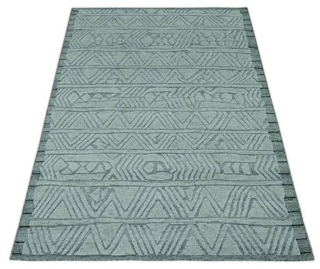 Modern Geometrical Silver and Gray Chevron Design Hand Carved wool Rug