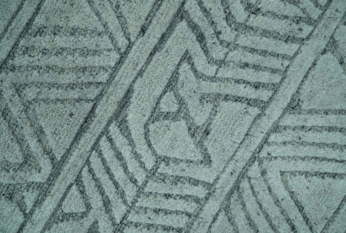 Modern Geometrical Silver and Gray Chevron Design Hand Carved wool Rug
