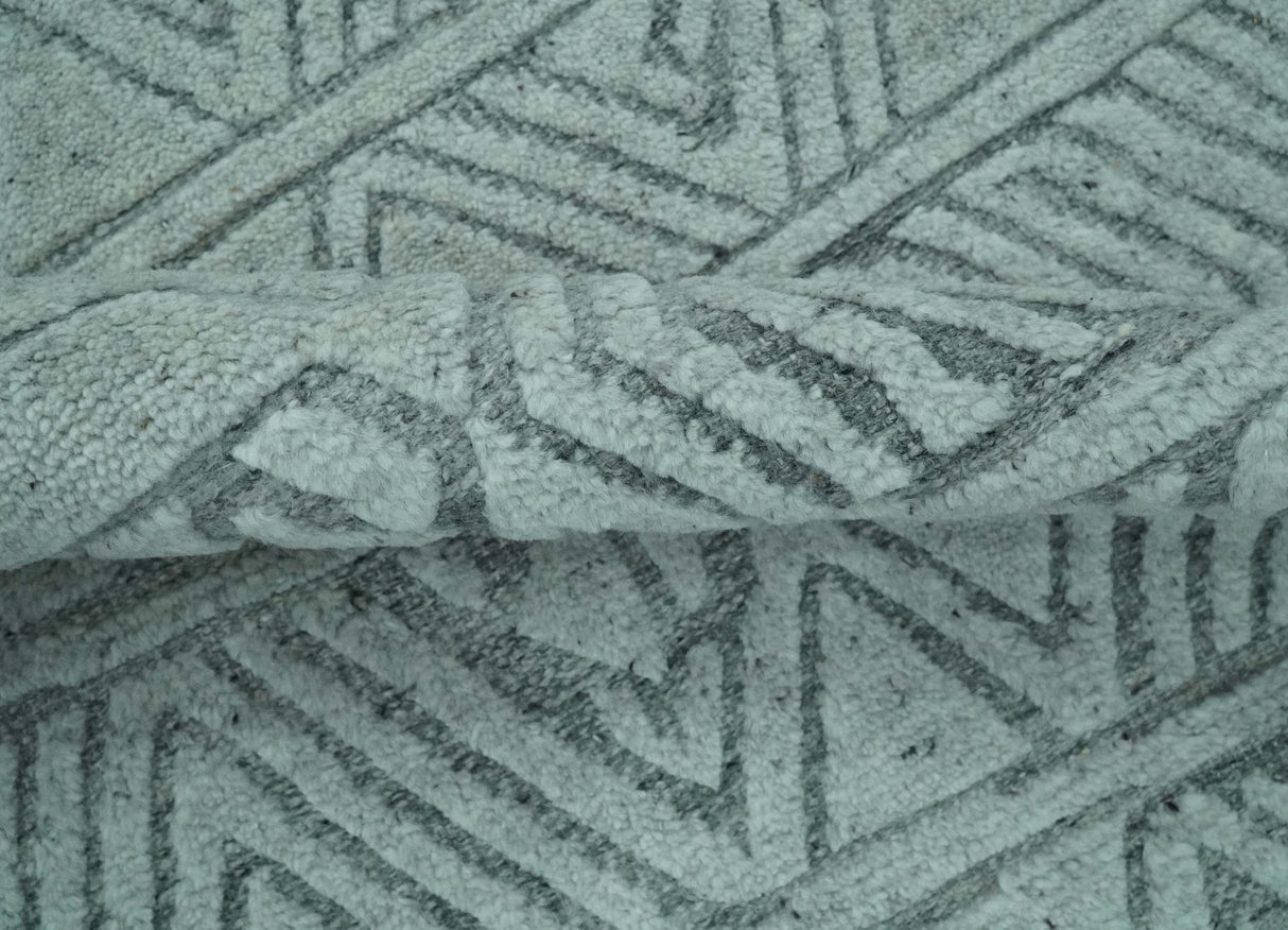 Modern Geometrical Silver and Gray Chevron Design Hand Carved wool Rug
