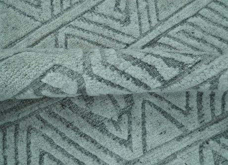 Modern Geometrical Silver and Gray Chevron Design Hand Carved wool Rug