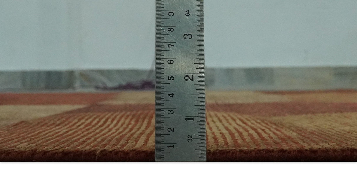 Modern Geometrical Square Shades of Brown Hand Knotted Stripes texture 4.6x6.6 wool and art silk Area rug-Area Rug-Parc Decor