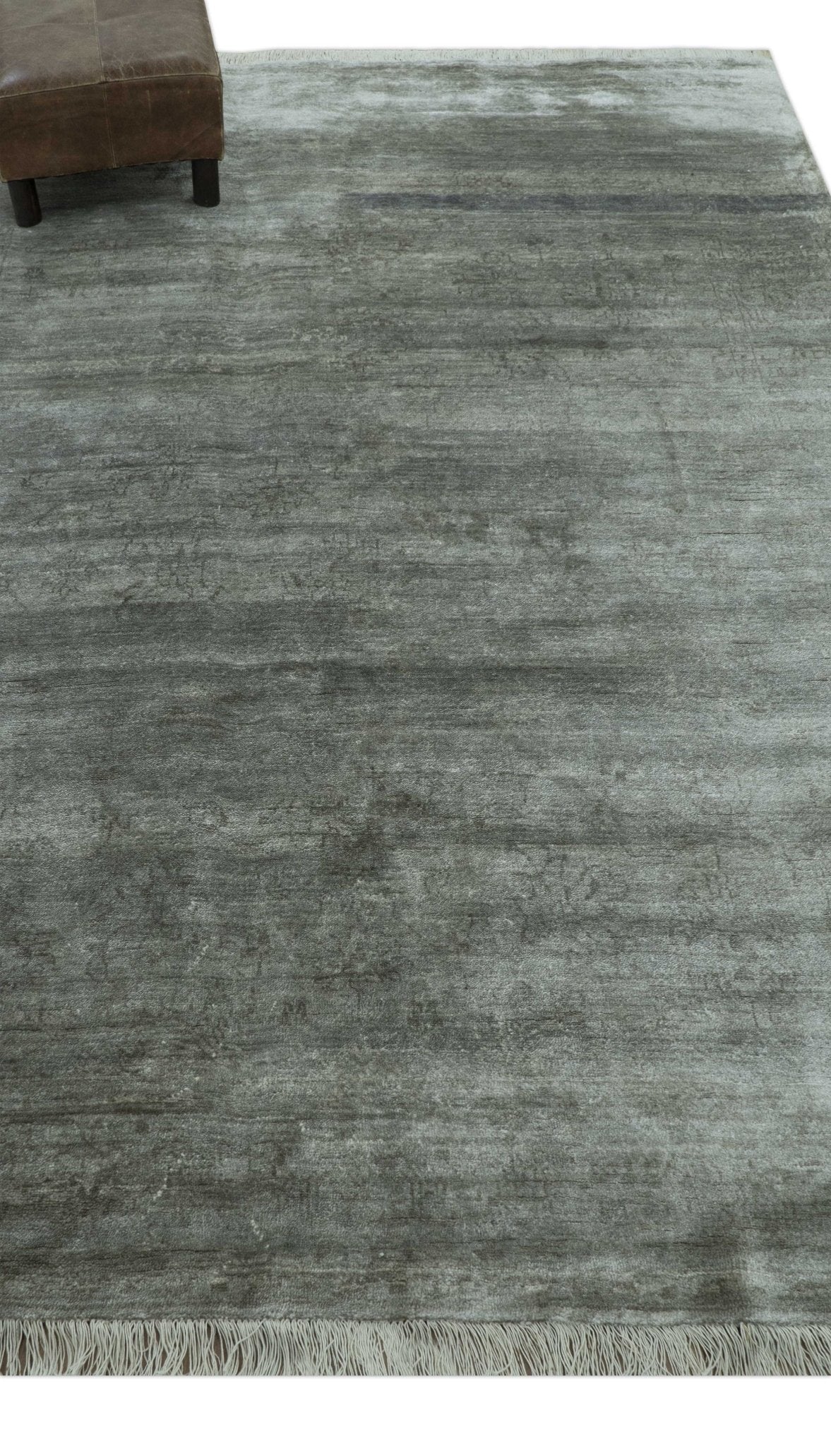 Modern Gray Solid Design 6x8.7 Hand Knotted Wool Area Rug