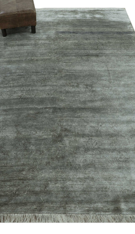 Modern Gray Solid Design 6x8.7 Hand Knotted Wool Area Rug