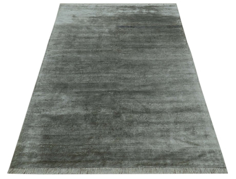 Modern Gray Solid Design 6x8.7 Hand Knotted Wool Area Rug