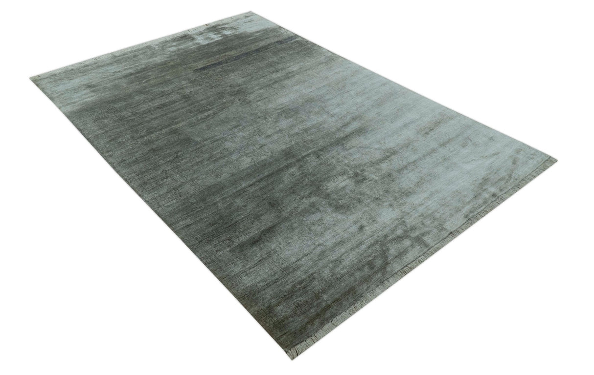 Modern Gray Solid Design 6x8.7 Hand Knotted Wool Area Rug