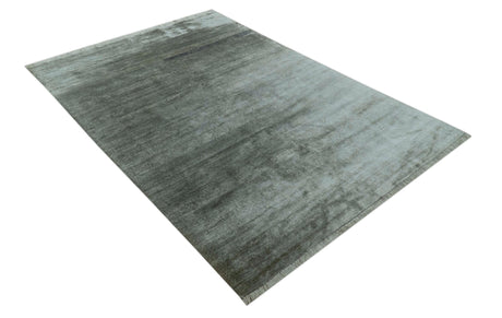 Modern Gray Solid Design 6x8.7 Hand Knotted Wool Area Rug