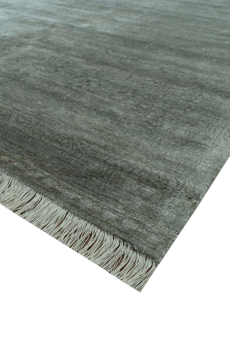 Modern Gray Solid Design 6x8.7 Hand Knotted Wool Area Rug