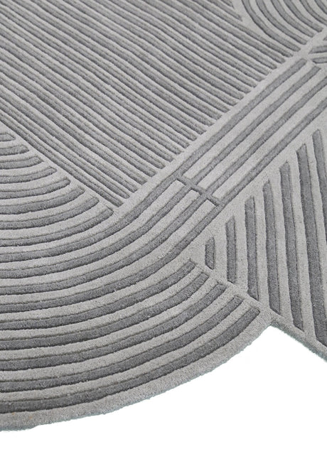 Modern Grey Lines Hand Tufted 5x7 Wool Area Rug