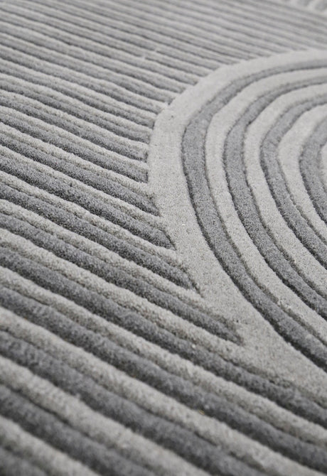 Modern Grey Lines Hand Tufted 5x7 Wool Area Rug