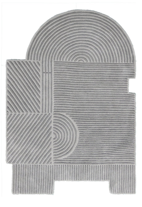 Modern Grey Lines Hand Tufted 5x7 Wool Area Rug