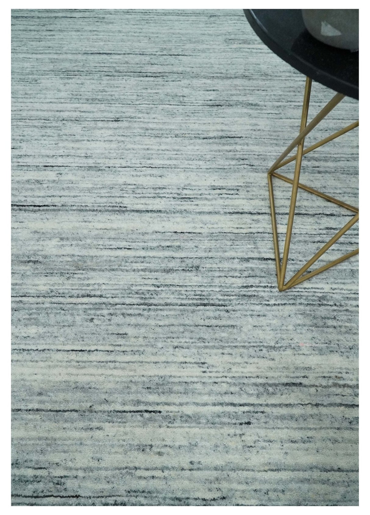 Modern Handloom Ivory, Charcoal, Silver 8x10 Contemporary Wool Area Rug