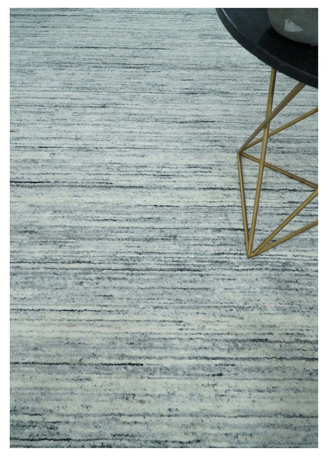 Modern Handloom Ivory, Charcoal, Silver 8x10 Contemporary Wool Area Rug