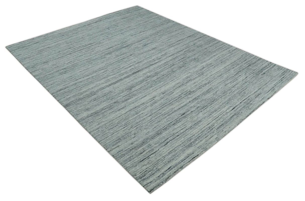 Modern Handloom Ivory, Charcoal, Silver 8x10 Contemporary Wool Area Rug
