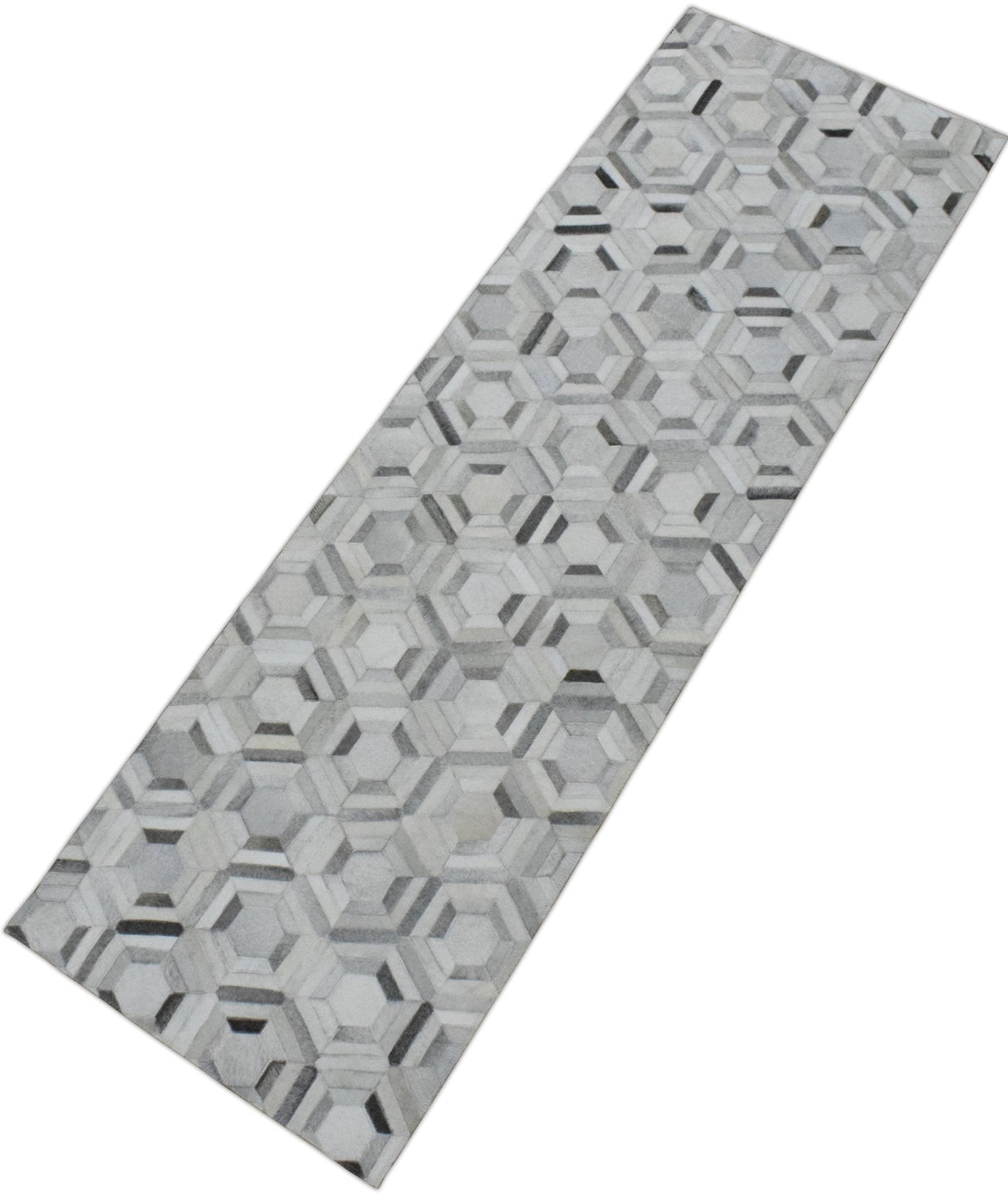 Modern Handmade Ivory and Silver Genuine Leather Area Rug