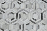 Modern Handmade Ivory and Silver Genuine Leather Area Rug