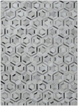 Modern Handmade Ivory and Silver Genuine Leather Area Rug